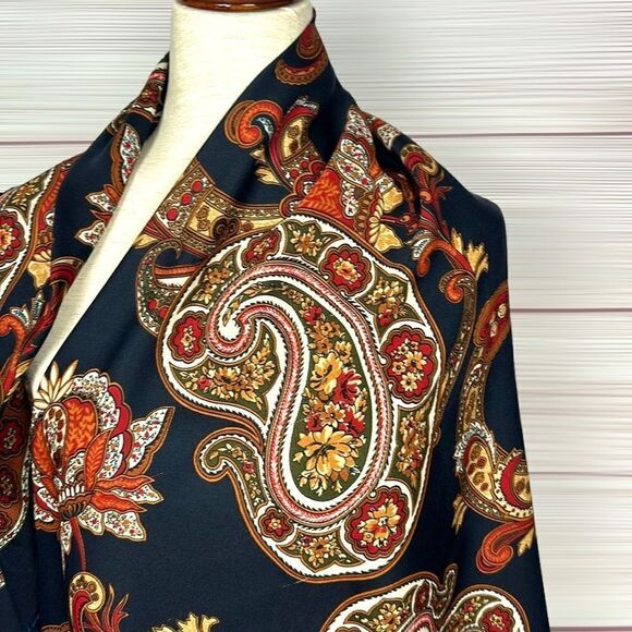 Betmar Italy Large Scarf Shawl Black Orange White Paisley - Picture 8 of 15